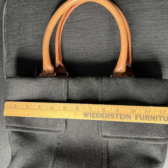 KATE SPADE Purse Quinn Whistler Black Wool Felt Tan Leather Satchel Tote Bag - Picture 4 of 8